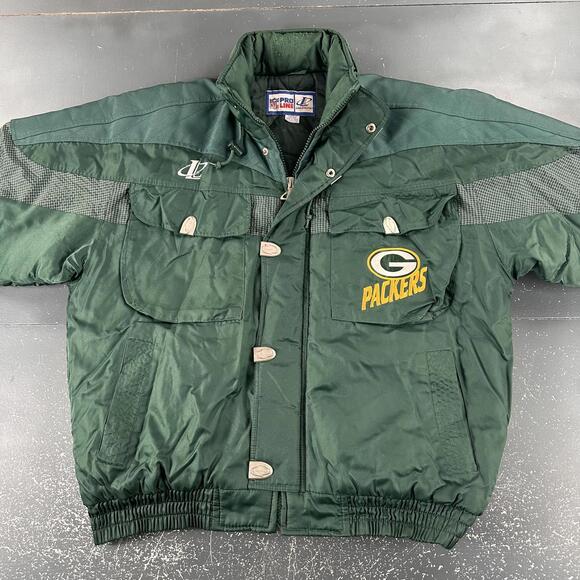 VTG Green Bay Packers Jacket Mens XL Green Puffer 90's Logo Athletic Pro Line - Picture 4 of 11